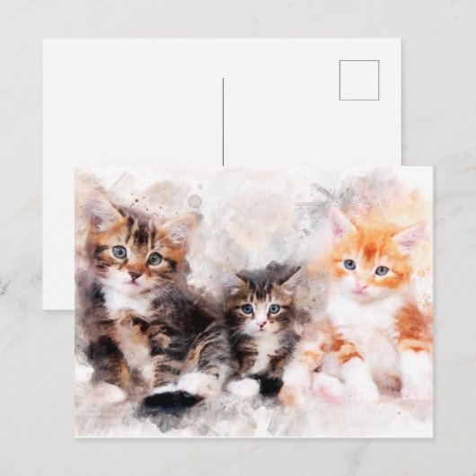 Drie mooie en schattige kittens waterverf briefkaart (Voorkant / Achterkant)