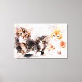Drie mooie en schattige kittens waterverf canvas afdruk (Voorkant)