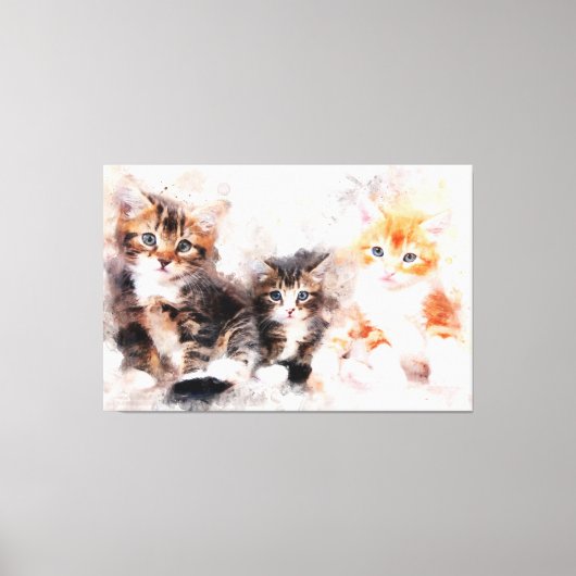 Drie mooie en schattige kittens waterverf canvas afdruk (Voorkant)