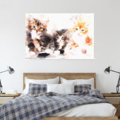 Drie mooie en schattige kittens waterverf canvas afdruk (Insitu (Slaapkamer))
