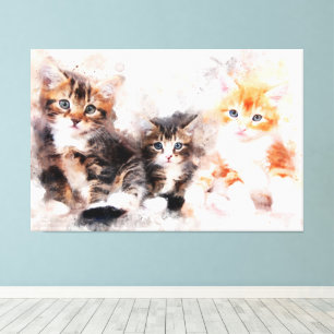 Drie mooie en schattige kittens waterverf canvas afdruk