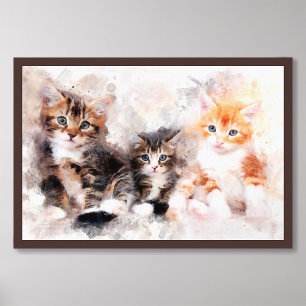 Drie mooie en schattige kittens waterverf foto afdruk