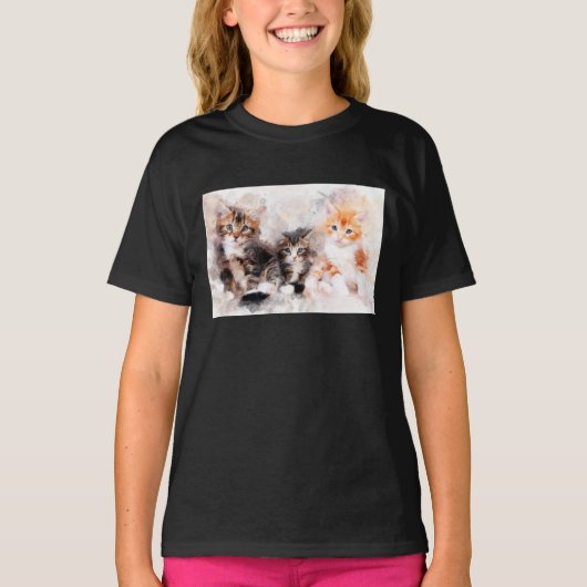 Drie mooie en schattige kittens waterverf t-shirt (Voorkant)