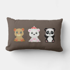 Drie moppige beren cartoons op koffie bruin kussen