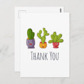 Drie Moppige Cactus in Bloempotten Leuk Bedankt Briefkaart (Voorkant / Achterkant)