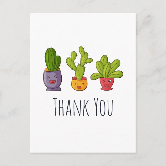 Drie Moppige Cactus in Bloempotten Leuk Bedankt Briefkaart (Voorkant)
