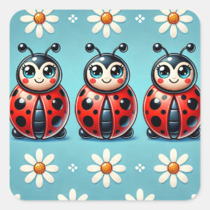 💙 Drie Moppige Lieveheersbeestjes Voor Kinderen D Vierkante Sticker