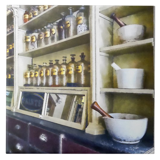 Drie Mortar en Pestles in Pharmacy Tegeltje (Voorkant)