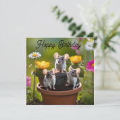 drie muizen in bloempotten, (Staand voorkant)