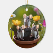 drie muizen in bloempotten, keramisch ornament (Links)