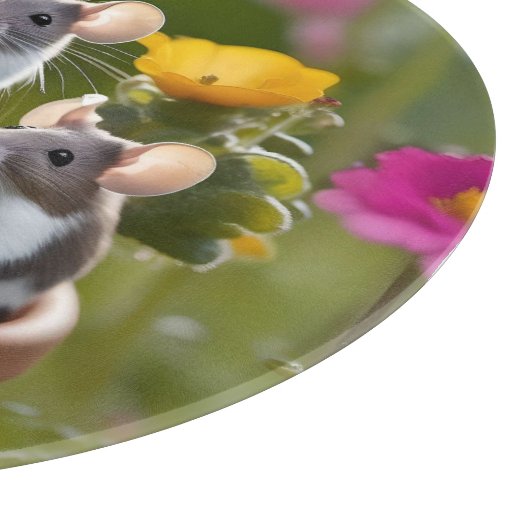 drie muizen in bloempotten, snijplank (Hoek)