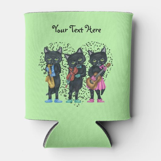 Drie Muzikale Zwarte Kat Heldere Kleren Nota's Har Blikjeskoeler (Voorkant)