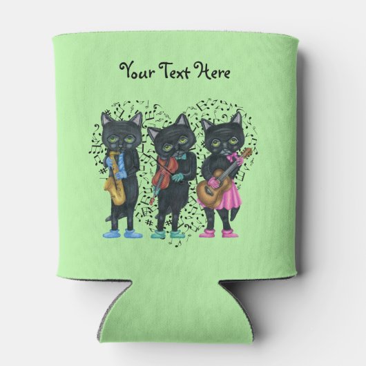 Drie Muzikale Zwarte Kat Heldere Kleren Nota's Har Blikjeskoeler (Achterkant)