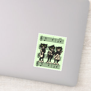 Drie Muzikale Zwarte Katten Bladmuziek Groen Sticker