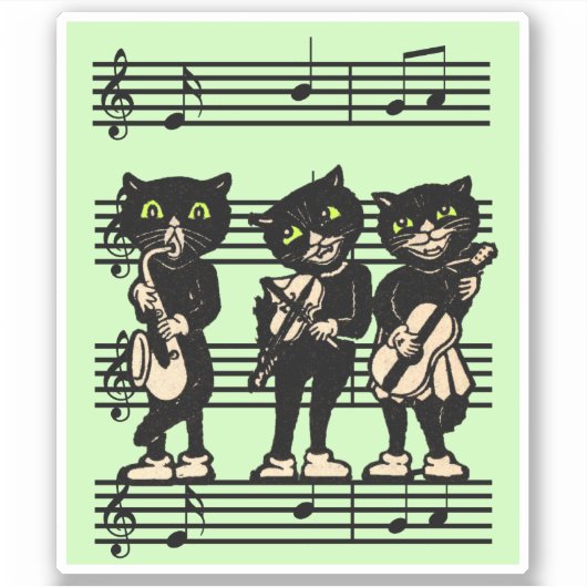 Drie Muzikale Zwarte Katten Bladmuziek Groen Sticker (Voorkant)