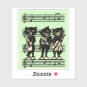 Drie Muzikale Zwarte Katten Bladmuziek Groen Sticker (Vel)