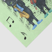 Drie Muzikant zwart Katten Muzieknoten Groen Tissuepapier (Detail)