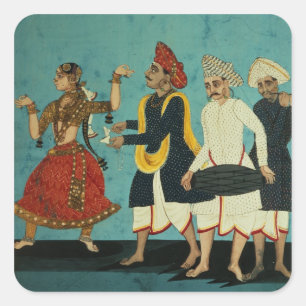 Drie muzikanten en een dansend meisje, Tanjore, Ta Vierkante Sticker