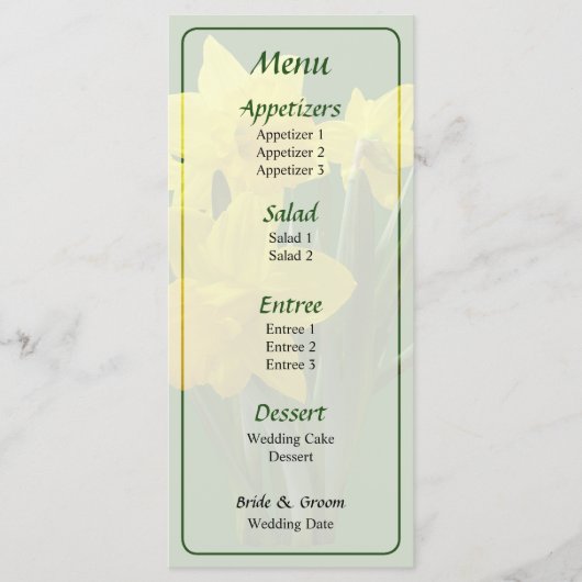 Drie narcissen op wacht Huwelijksmenu Menu (Voorkant)