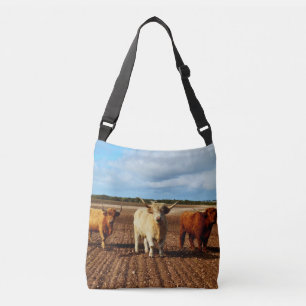 Drie Naughty Highland Cows, Unisex Crossbody Bag. Tas