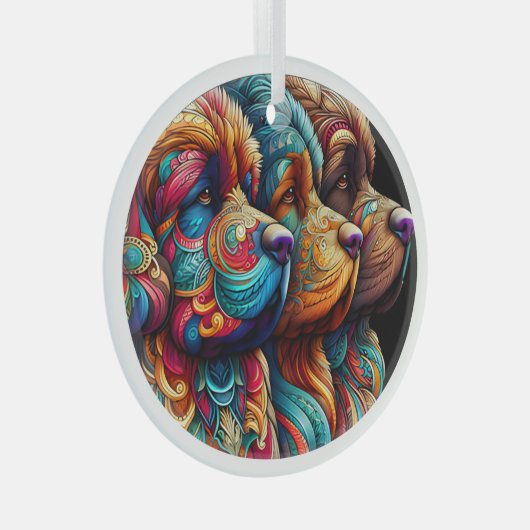 Drie Newf Heads Circle Glass Ornament (Voorkant Rechts)