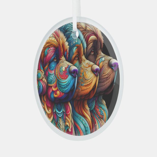 Drie Newf Heads Circle Glass Ornament (Voorkant links)