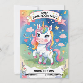 Drie-Nicorn 3e Verjaardag Uitnodiging – Eenhoorn