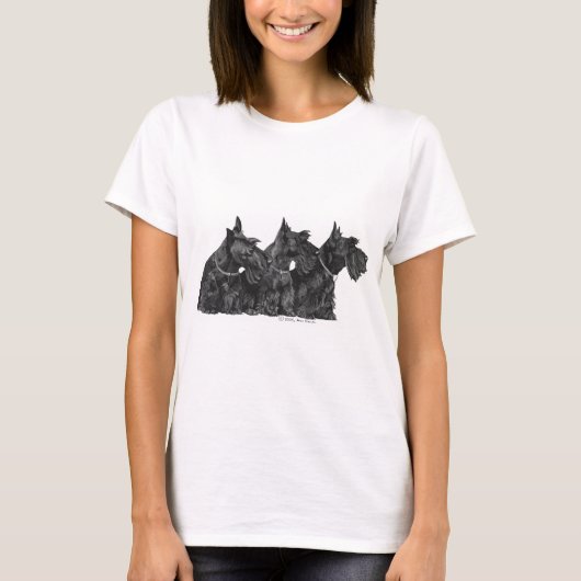 Drie nieuwsgierige Schotse Terriërs T-shirt (Voorkant)