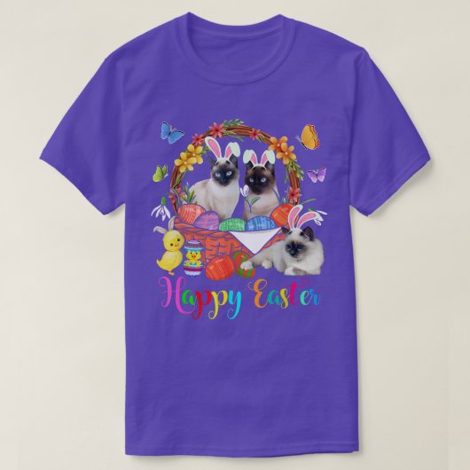 Drie nippe siamese katten in paaseieren t-shirt (Design voorkant)