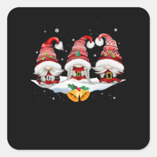 Drie Noordse Gnomes Winter Kerstmis Zweedse Elves Vierkante Sticker