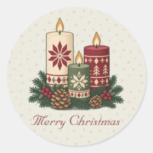 Drie Noordse kerstkandelaars met zilverspar vakant Ronde Sticker