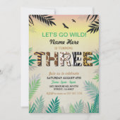 DRIE Oerwoud 3e verjaardag Safari ZOO Invite Kaart (Voorkant)