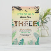 DRIE Oerwoud 3e verjaardag Safari ZOO Invite Kaart (Staand voorkant)