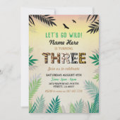 Drie Oerwoud 3e verjaardagsfeest Safari ZOO Uitnod Kaart (Voorkant)