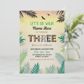 Drie Oerwoud 3e verjaardagsfeest Safari ZOO Uitnod Kaart (Staand voorkant)