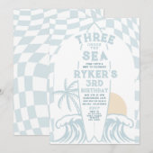 Drie onder het Zee Surf Surfboard 3e Verjaardag Kaart (Voorkant / Achterkant)