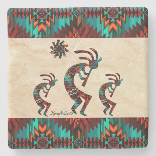 Drie Onderzetter van de Zuidwest Kokopelli Stone (Voorkant)
