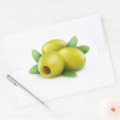 Drie ontpitte groene olijven ovale sticker (Envelop)