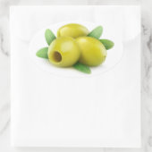 Drie ontpitte groene olijven ovale sticker (Tas)