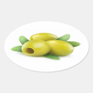 Drie ontpitte groene olijven ovale sticker