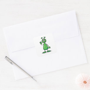 Drie-Oogige Groene Buitenaardse Mars Kartentekenin Vierkante Sticker