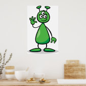 Drie-Oogige Groene Buitenaardse Marsiaanse Cartoon Poster (Keuken)
