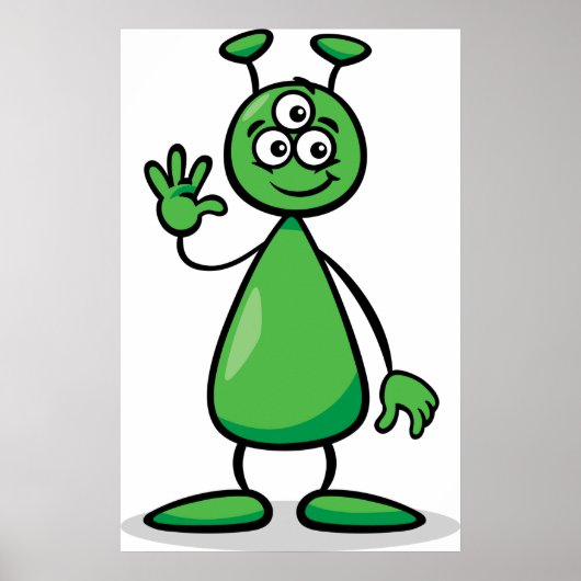 Drie-Oogige Groene Buitenaardse Marsiaanse Cartoon Poster (Voorkant)