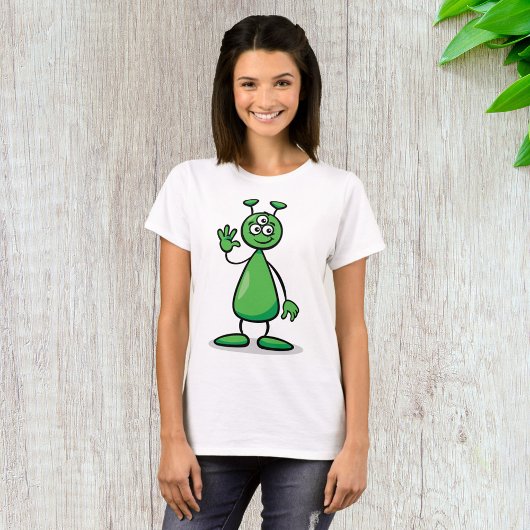 Drie-Oogige Groene Buitenaardse Marsiaanse Cartoon T-shirt