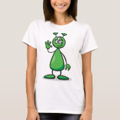 Drie-Oogige Groene Buitenaardse Marsiaanse Cartoon T-shirt (Voorkant)