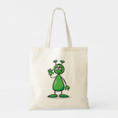 Drie-Oogige Groene Buitenaardse Marsiaanse Cartoon Tote Bag (Achterkant)