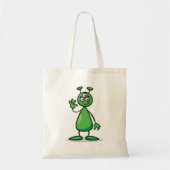 Drie-Oogige Groene Buitenaardse Marsiaanse Cartoon Tote Bag (Voorkant)