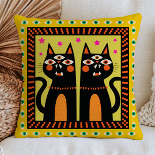 Drie-Oogige Zwarte Katten Funky Boze Ogen Maximali Kussen