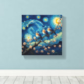 Drie Oosterse Blauwvogels Van Gogh Kunst Canvas Afdruk (Insitu (Houten vloer))