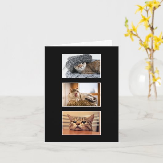 Drie op maat gemaakte kattenfoto bedankkaart kaart (Gele Bloem)